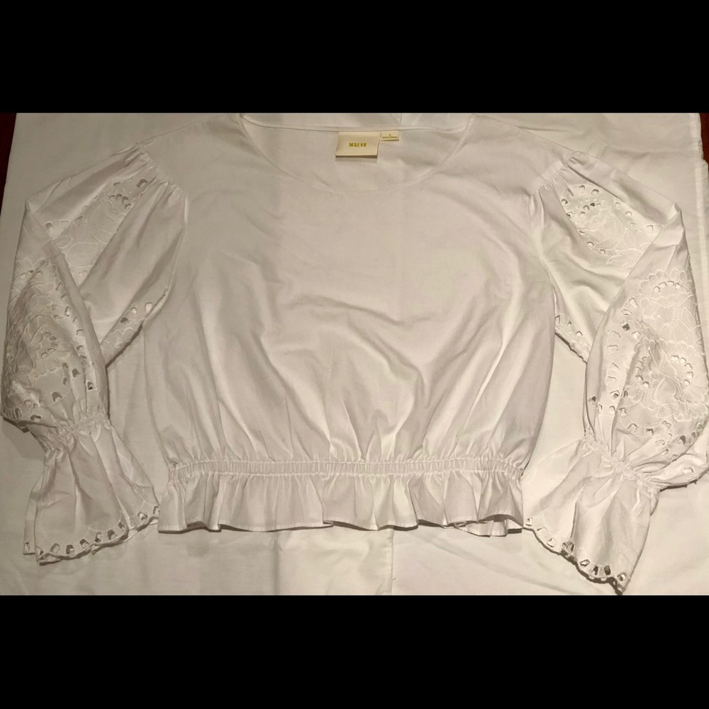 Maeve White Bubble Sleeve Blouse